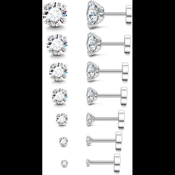 20G Hypoallergenic Flat Back Earrings for Women Silver 14K Gold Stainless Steel - Picture 1 of 7